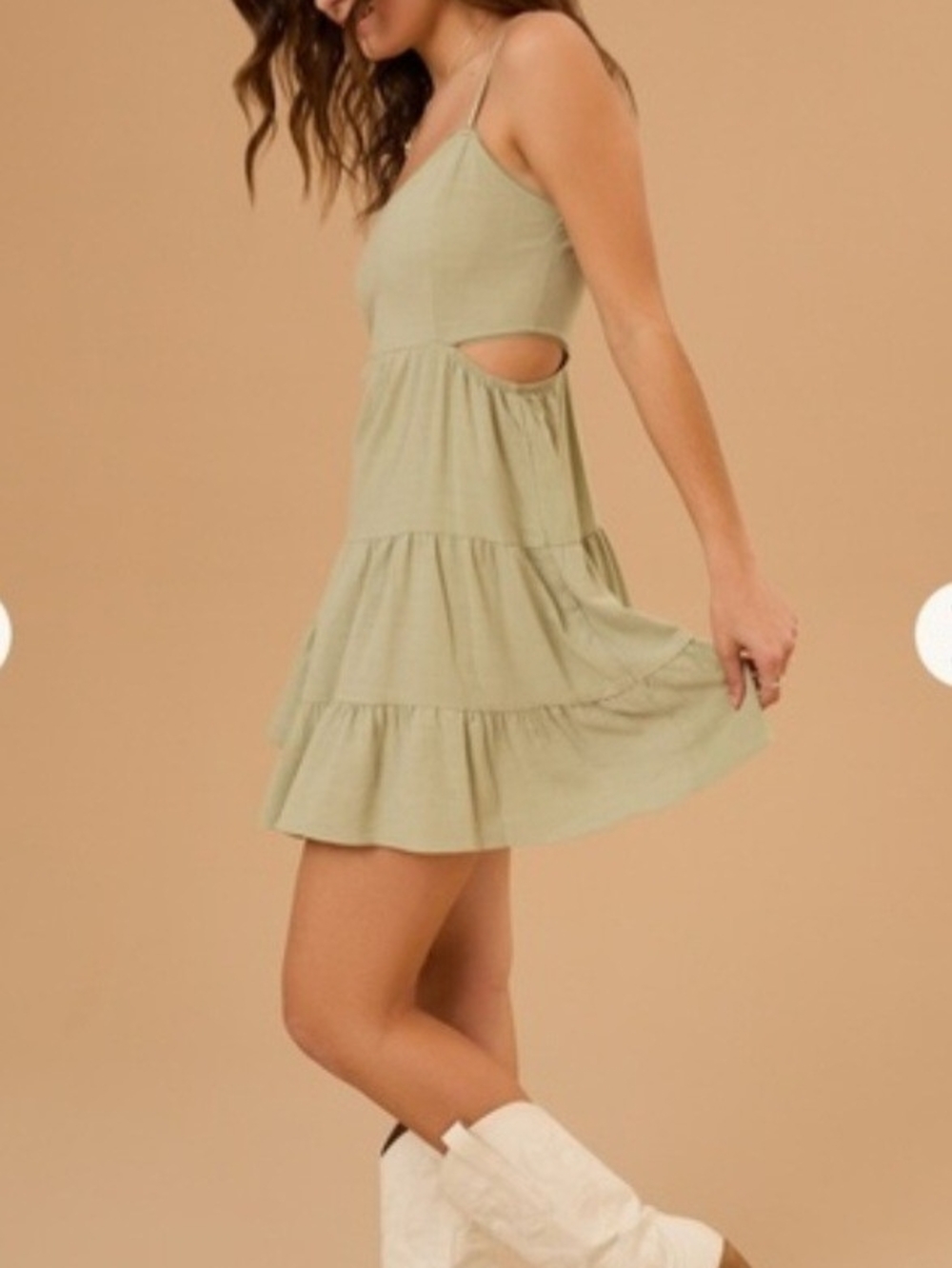 Altar'd State Sage Green Tiered Mini Dress with Side Cutout